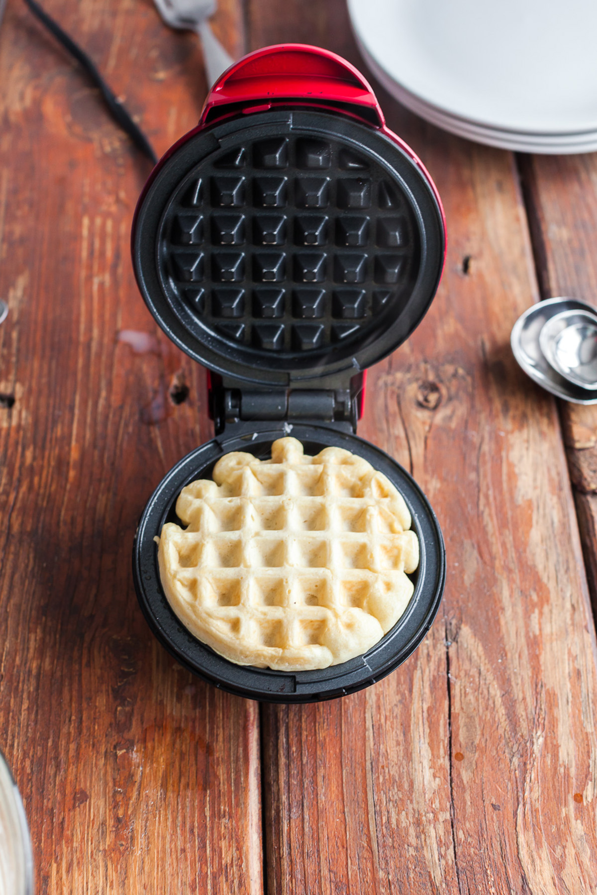Dash mini waffle in the waffle maker.