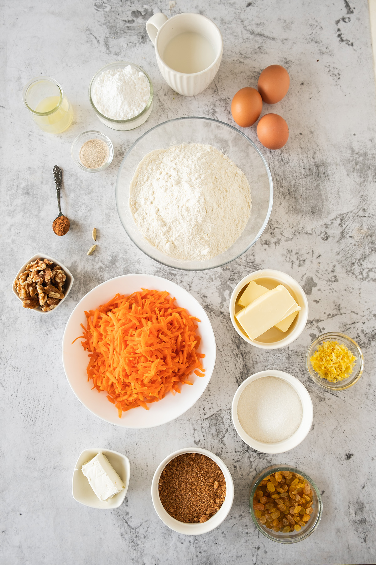 Ingredients for carrot cake cruffins.