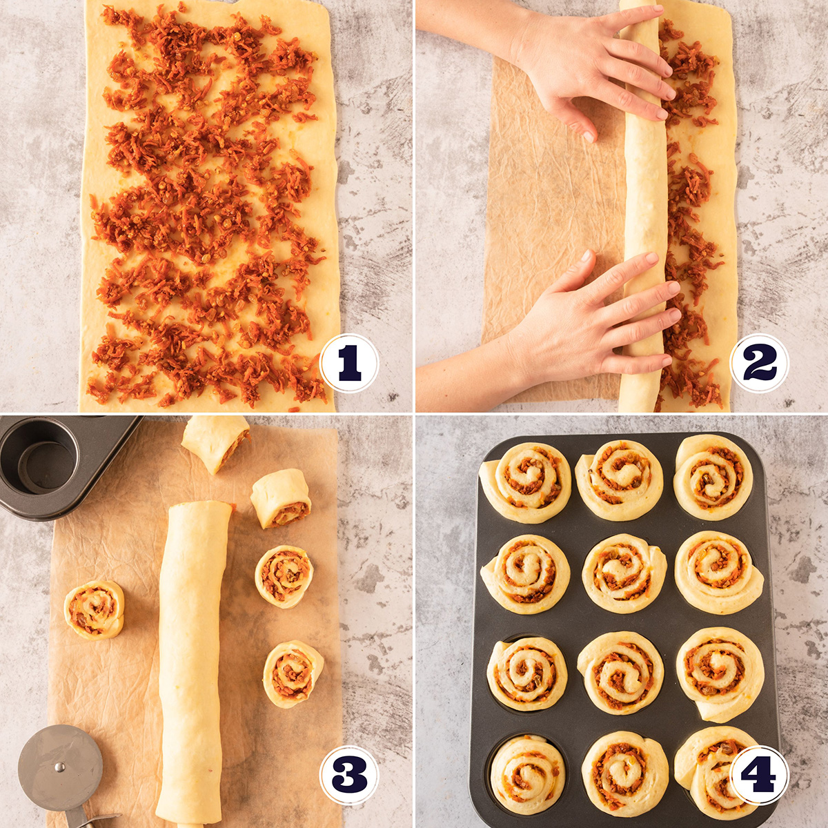 Showing how to make carrot cake cruffins.